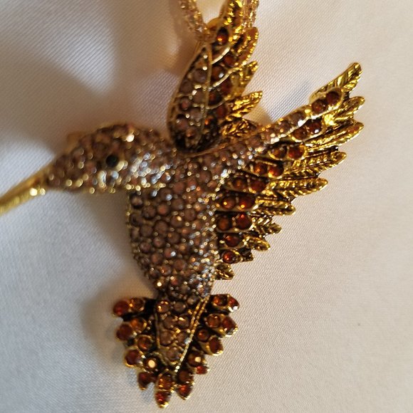 🐞🤎Gold/Brown Hummingbird Necklace / Brooch - NWOT🤎🐞 - Picture 6 of 7